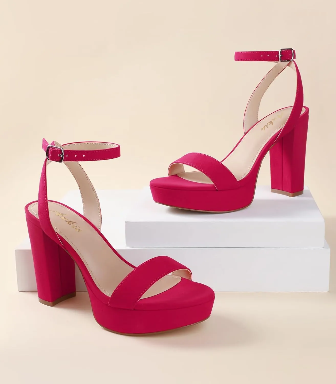 Ankis Platform Heels for Women 4 Inches Chunky Heels Sandals for Women Comfy Open Toe Block Heeled Sandals Nude White Silver Gold Black Ankle Strappy Heels for Women