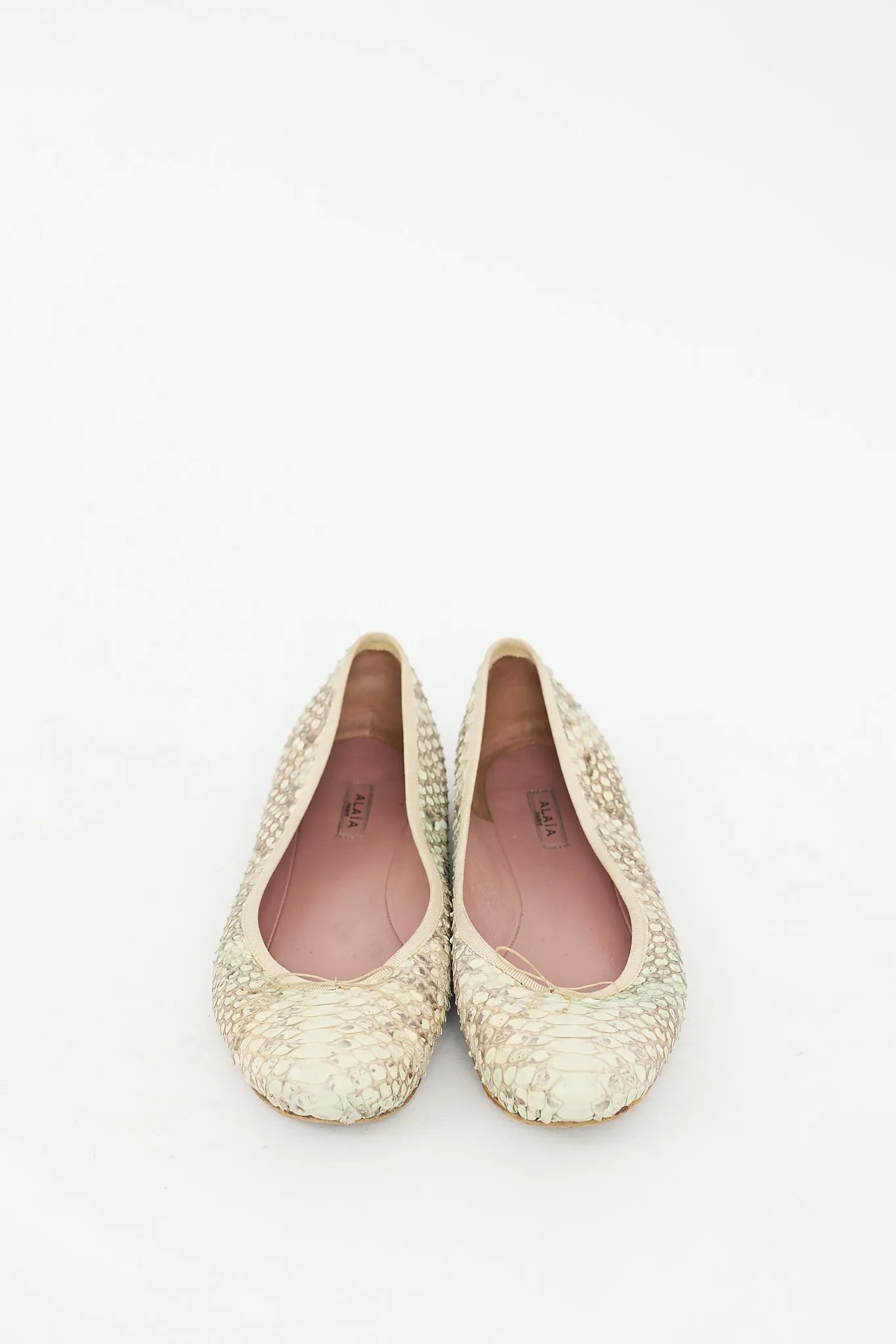 Beige Embossed Leather Flat