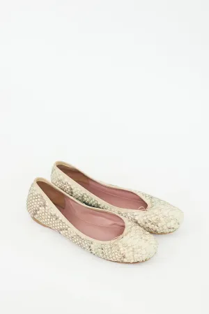 Beige Embossed Leather Flat