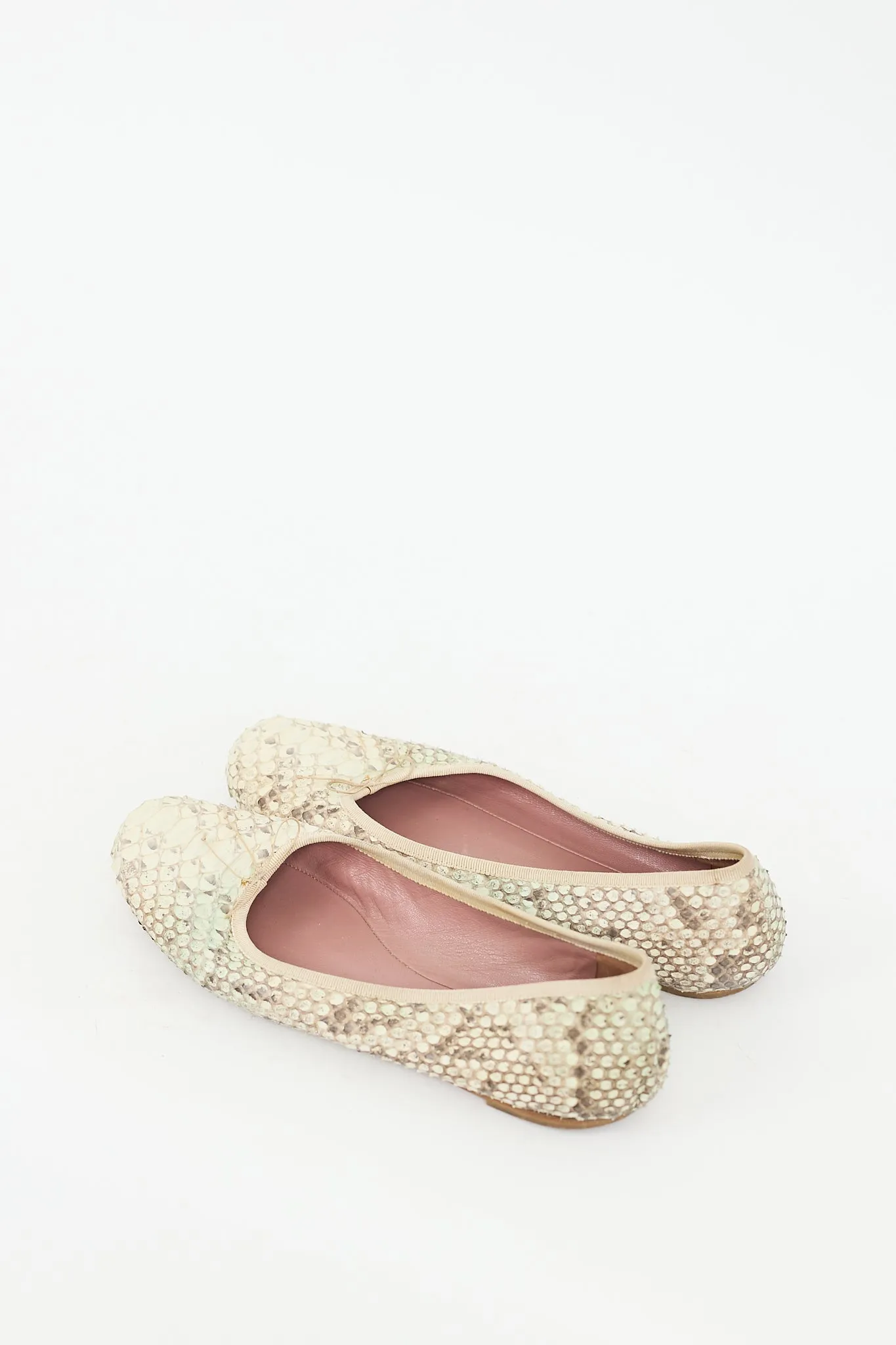Beige Embossed Leather Flat