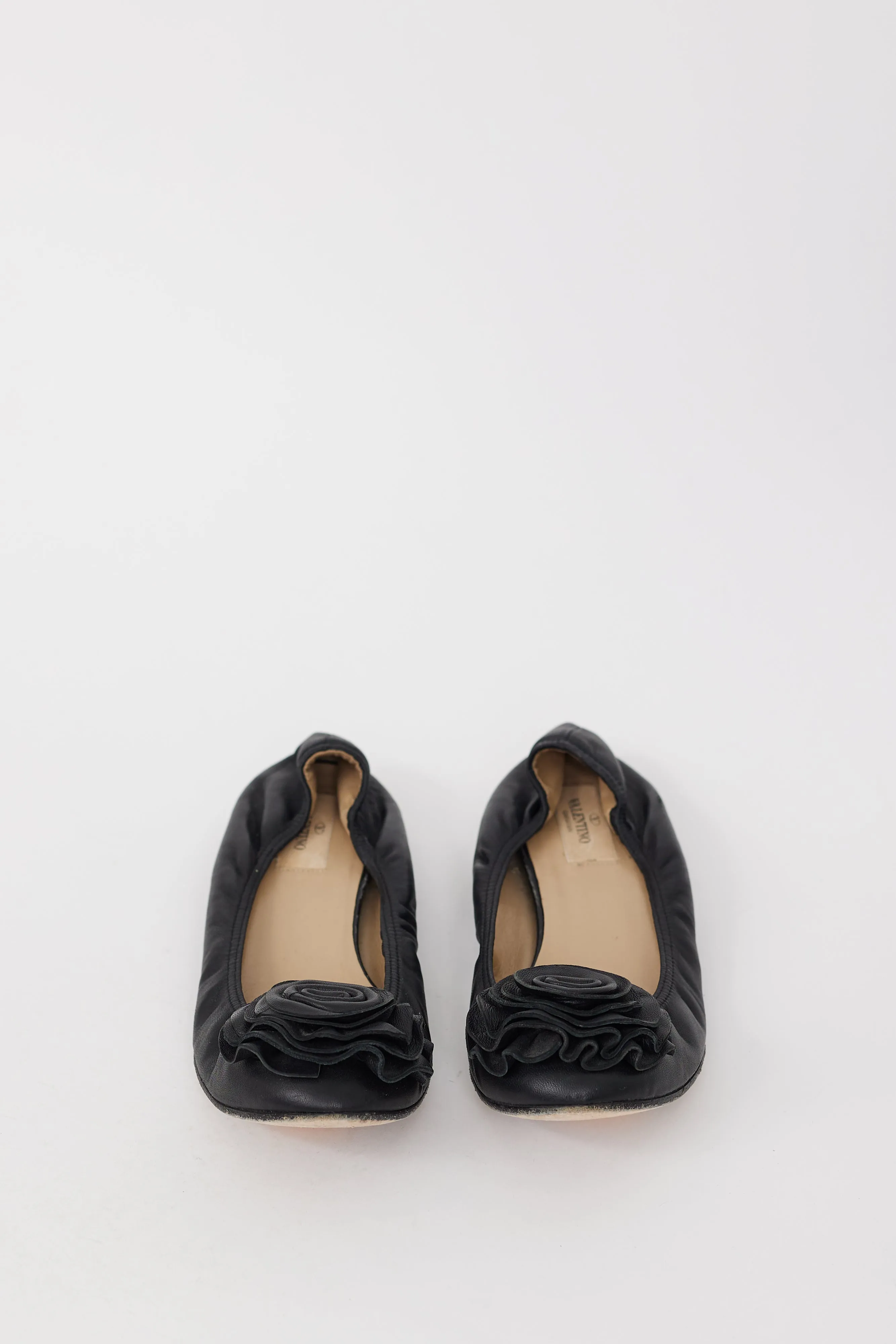 Black Leather Flower Toe Ballet Flat