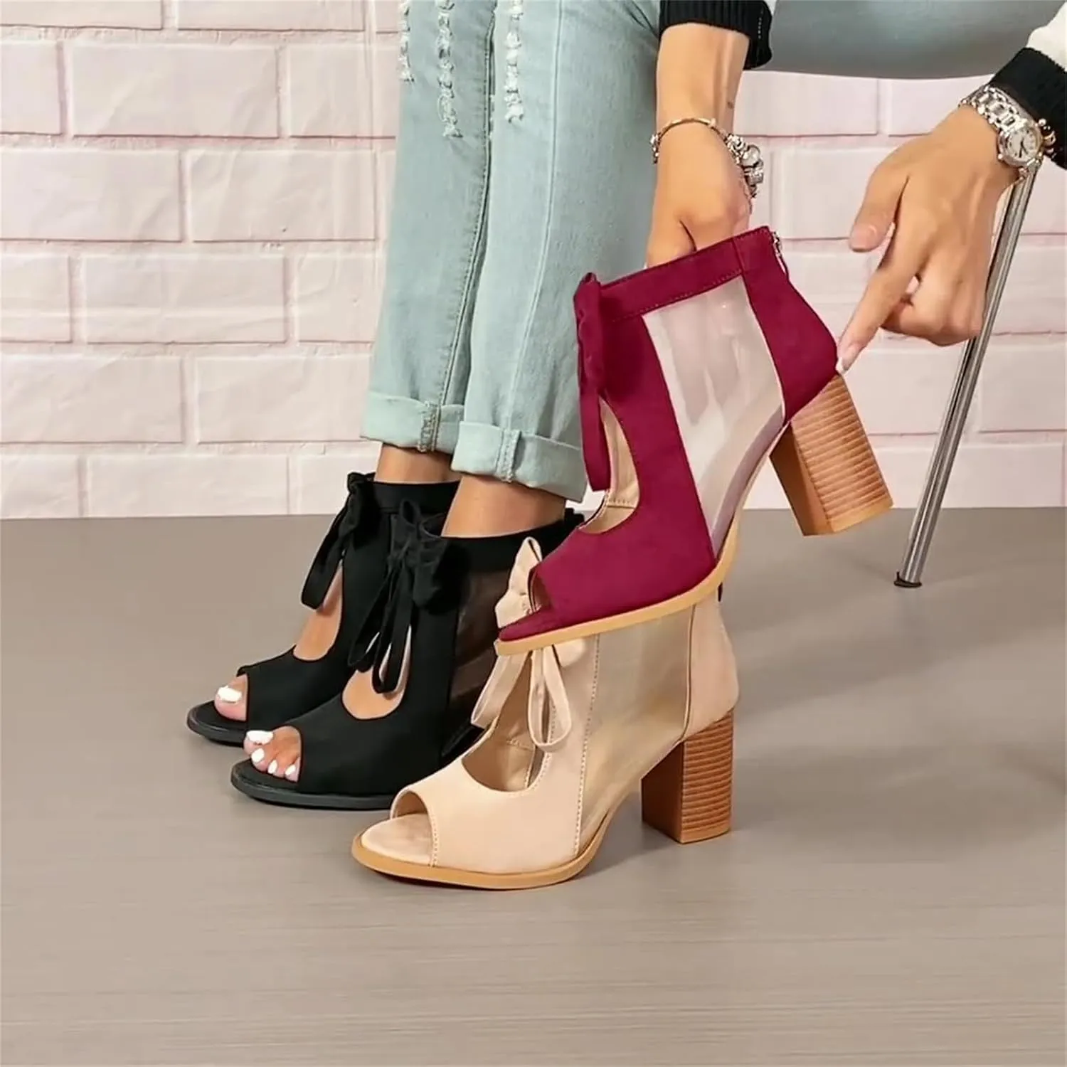 Chunky Heels For Women Dressy Open Toe Heeled Sandals Slip On Comfortable Ankle Strap Party Dress Wedding Pumps Shoes