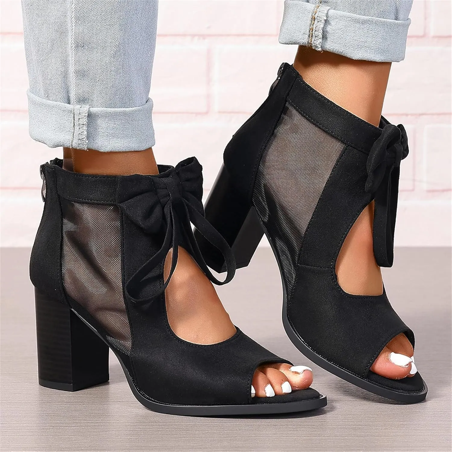 Chunky Heels For Women Wedding Open Toe Heeled Sandals Slip On Block Mid Heels Comfortable Party Dress Pumps Shoes