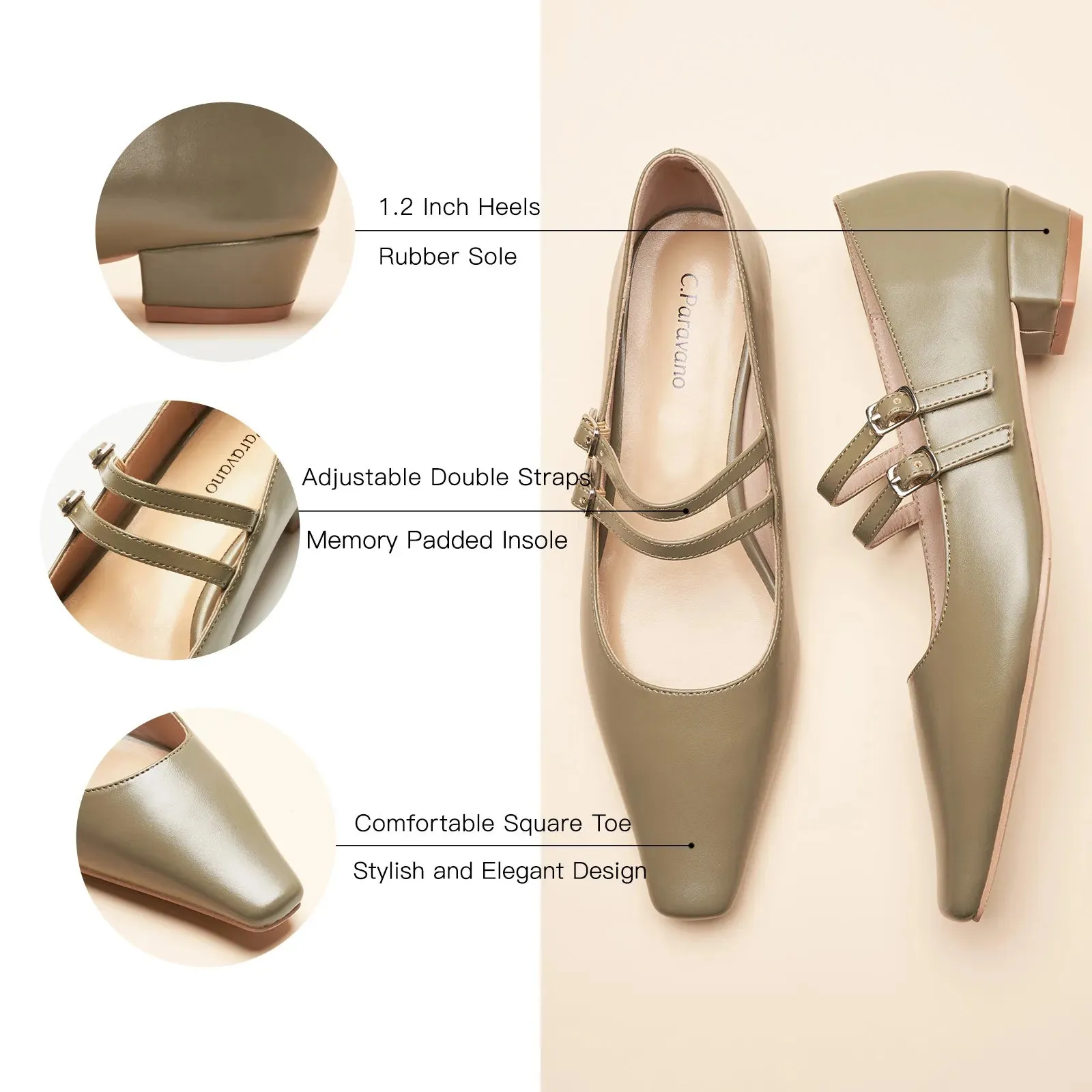 Double-Strap Block Heel (Alva) Light Green