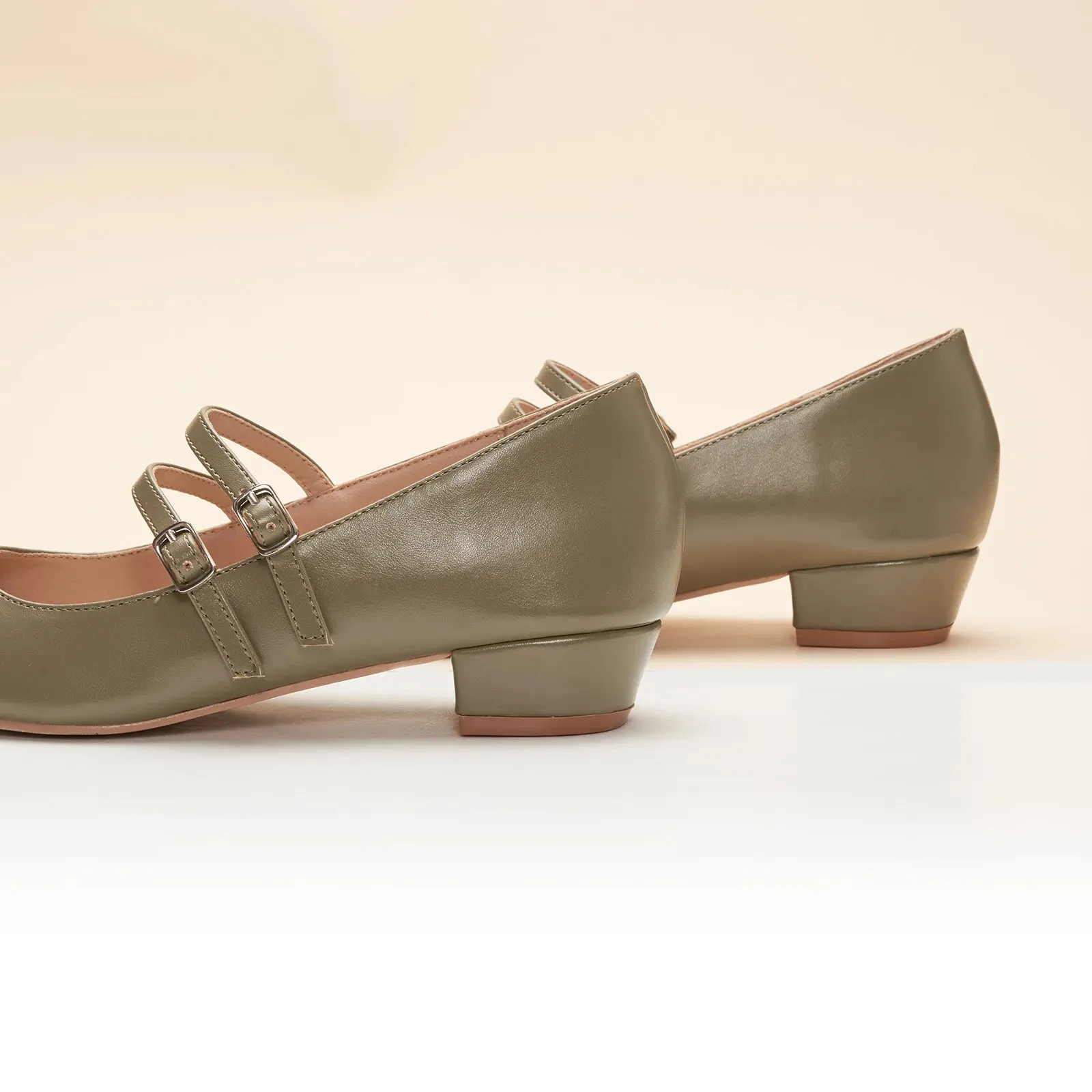 Double-Strap Block Heel (Alva) Light Green
