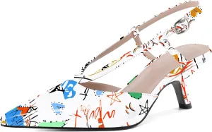 Eldof Womens Kitten Heel Pointed Toe Slingback Slip On Pumps Shoes Women Dress Low Heels 2.5 Inches