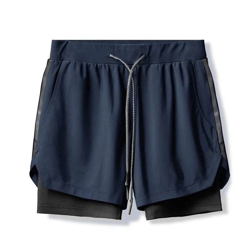 Fitness Men's Running Shorts  Gym Bodybuilding Training Short Pant  Jogging Workout Sports 2-in-1 Shorts