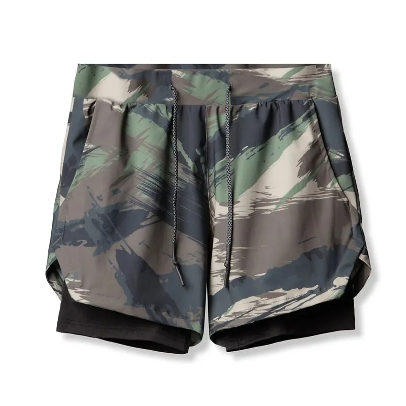 Fitness Men's Running Shorts  Gym Bodybuilding Training Short Pant  Jogging Workout Sports 2-in-1 Shorts