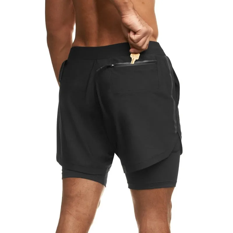Fitness Men's Running Shorts  Gym Bodybuilding Training Short Pant  Jogging Workout Sports 2-in-1 Shorts