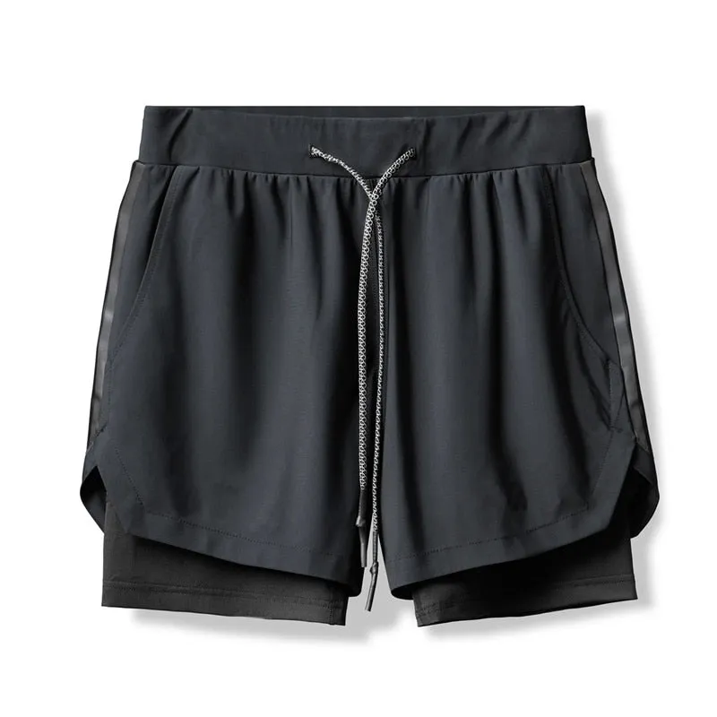 Fitness Men's Running Shorts  Gym Bodybuilding Training Short Pant  Jogging Workout Sports 2-in-1 Shorts