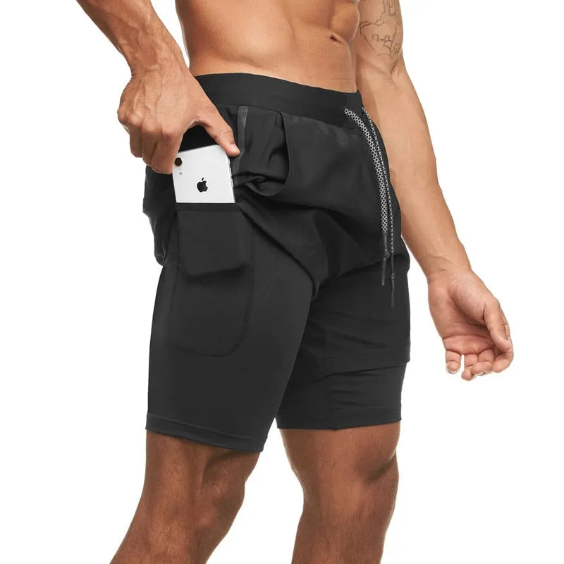 Fitness Men's Running Shorts  Gym Bodybuilding Training Short Pant  Jogging Workout Sports 2-in-1 Shorts