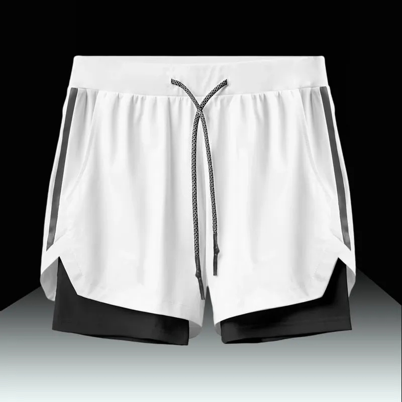Fitness Men's Running Shorts  Gym Bodybuilding Training Short Pant  Jogging Workout Sports 2-in-1 Shorts