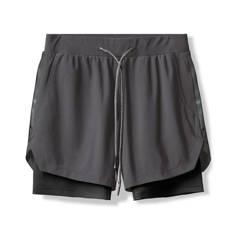 Fitness Men's Running Shorts  Gym Bodybuilding Training Short Pant  Jogging Workout Sports 2-in-1 Shorts