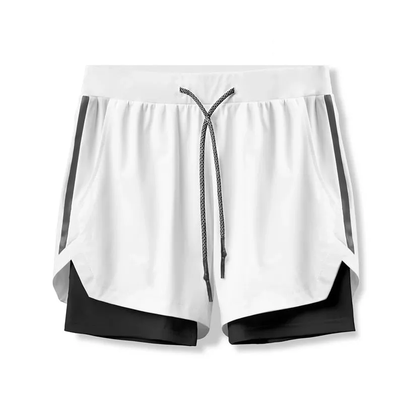 Fitness Men's Running Shorts  Gym Bodybuilding Training Short Pant  Jogging Workout Sports 2-in-1 Shorts