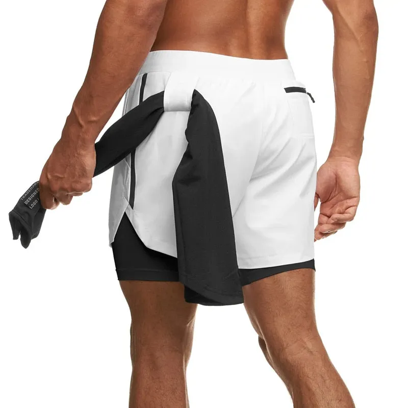 Fitness Men's Running Shorts  Gym Bodybuilding Training Short Pant  Jogging Workout Sports 2-in-1 Shorts