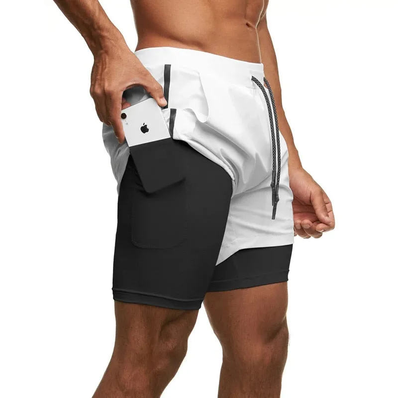 Fitness Men's Running Shorts  Gym Bodybuilding Training Short Pant  Jogging Workout Sports 2-in-1 Shorts