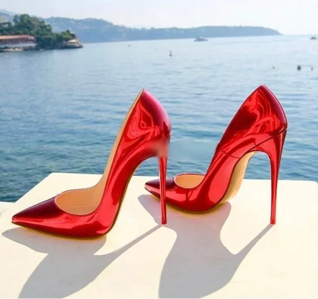 Fluorescent Iridescent Silver Stiletto Heels Pointed Toe  Patent Leather Dress Shoes