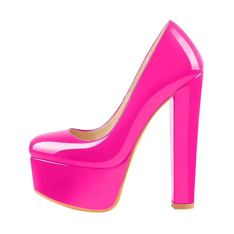 Fuchsia Patent Leather Platform Chunky High Heels