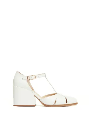 Hawes T-Strap Heel in Cream Leather