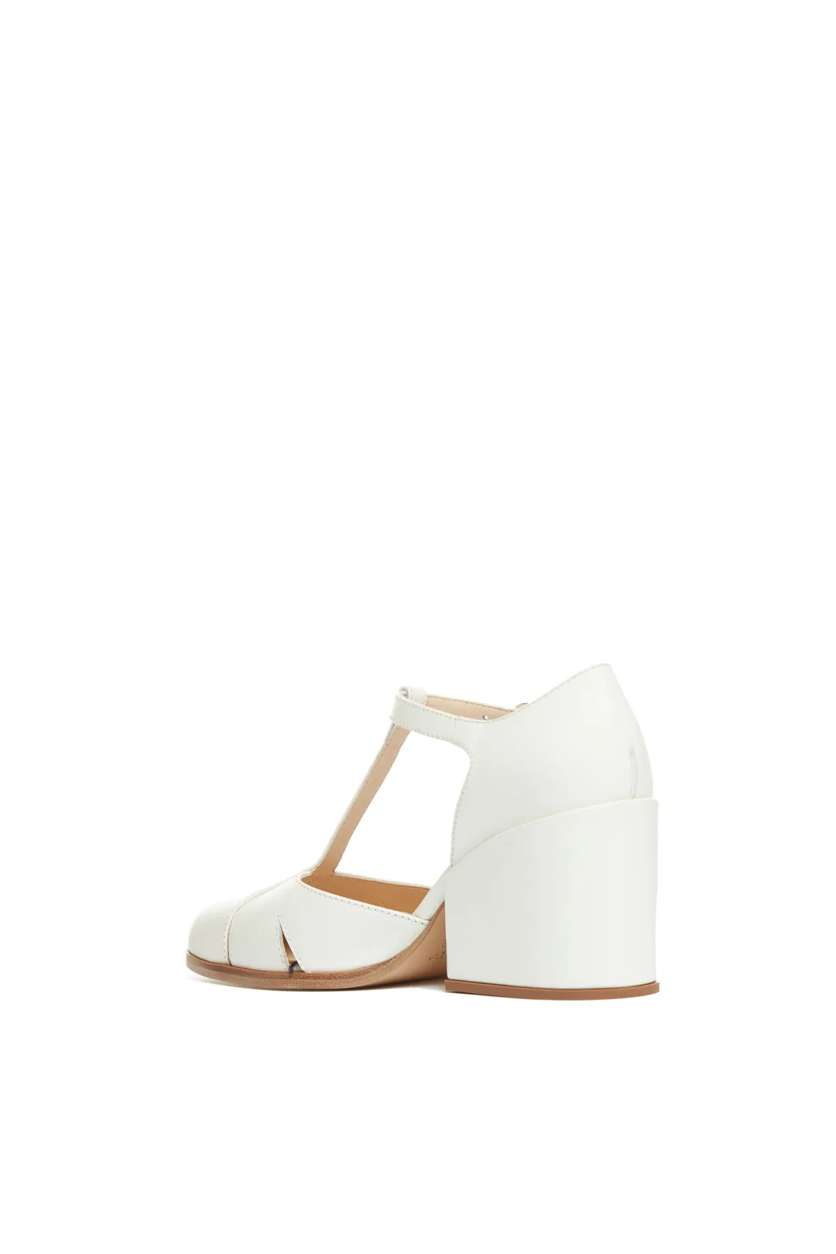 Hawes T-Strap Heel in Cream Leather