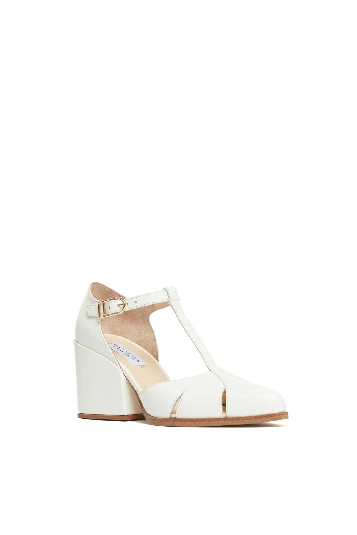 Hawes T-Strap Heel in Cream Leather