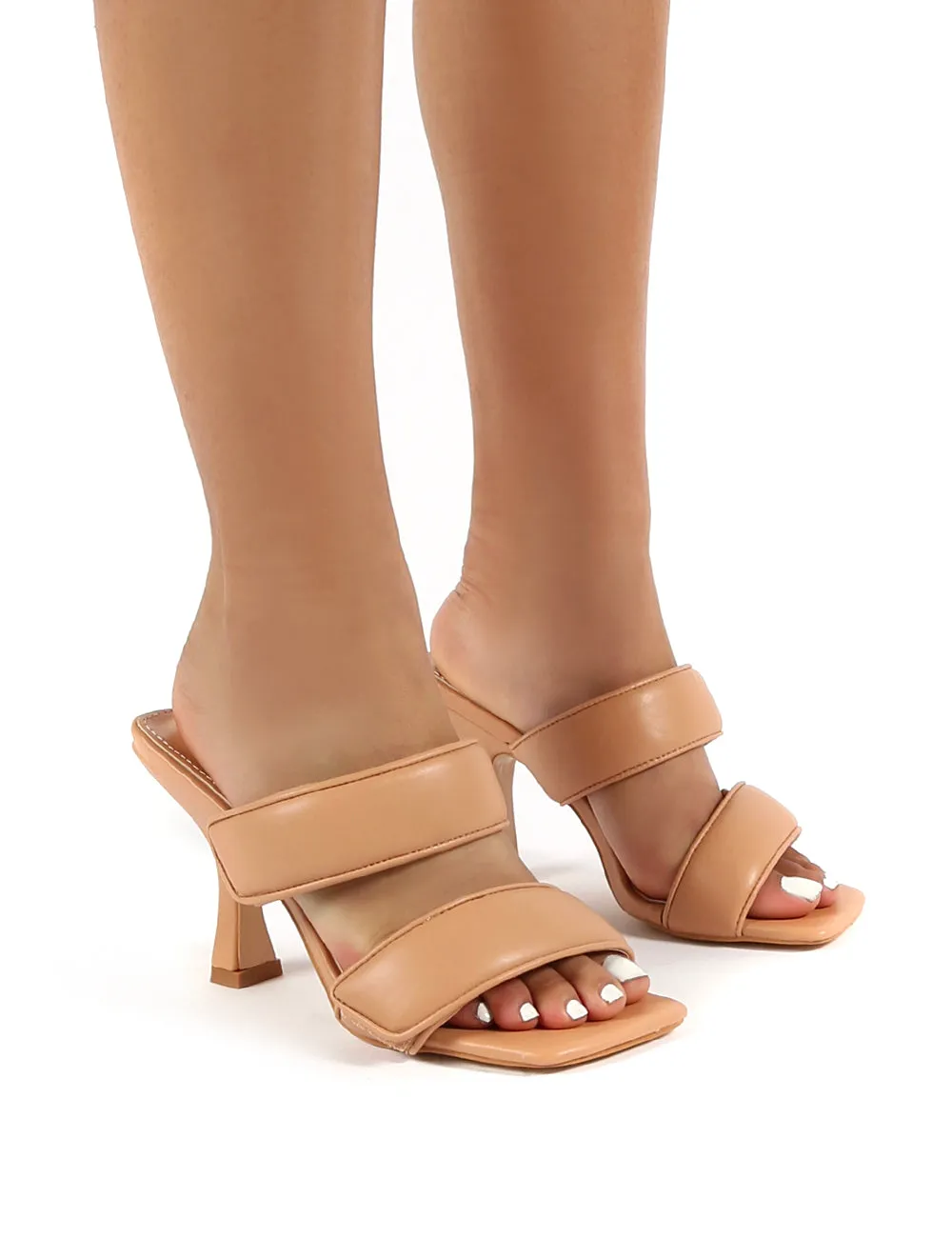Kora Nude Velcro Double Strap Square Toe Heeled Mules