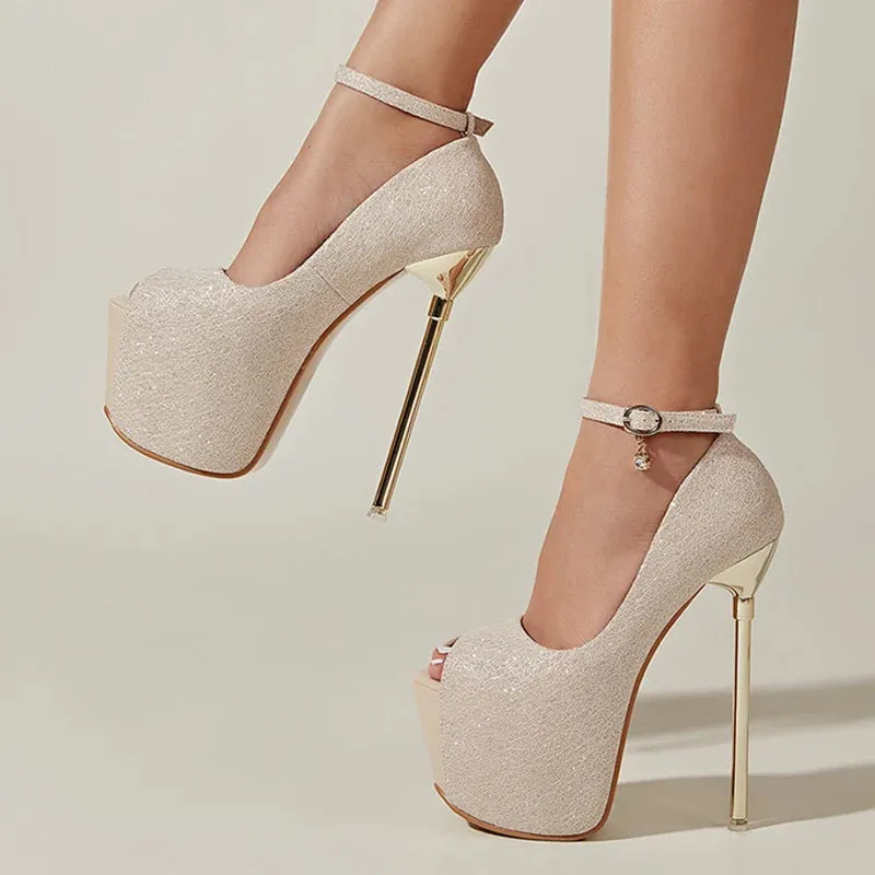 Liyke Sexy Nightclub Pole Dance Shoes 17CM Super Stiletto High Heels Ladies Fashion Peep Toe Buckle Strap Platform Pumps Women