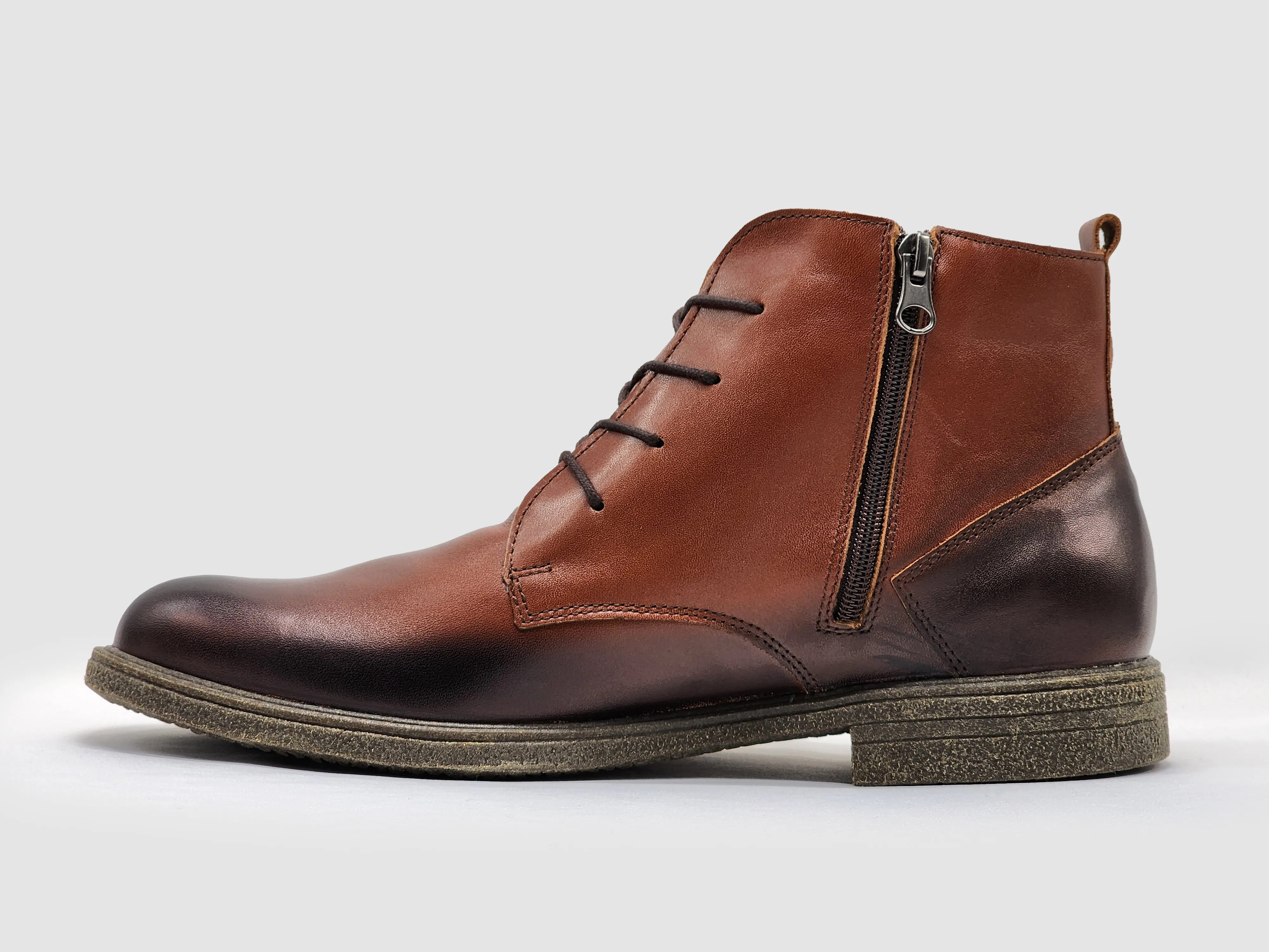 Men's Chukka Zip-Up Leather Boots - Brown