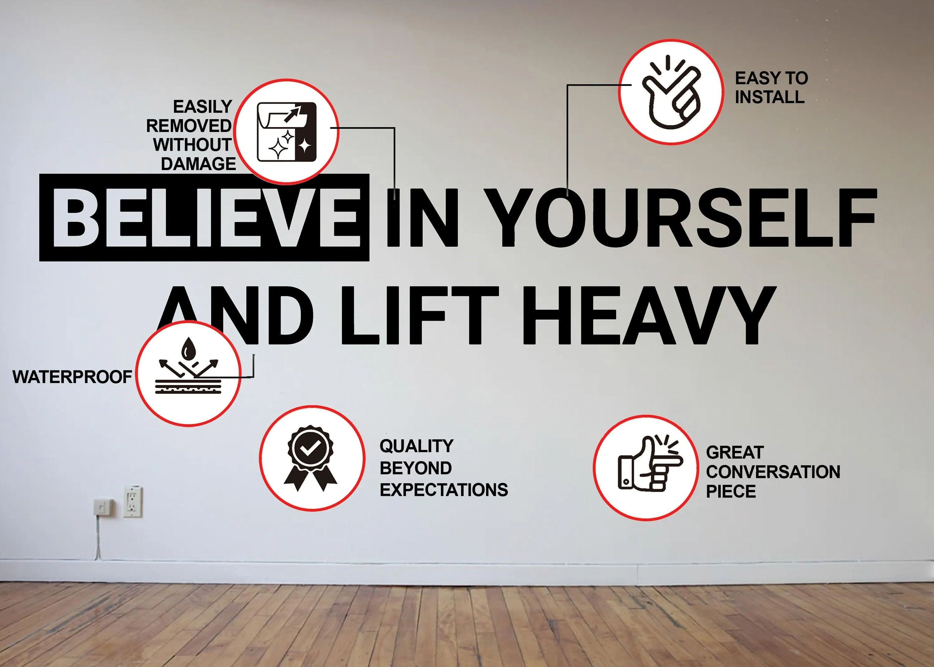 Motivational Gym Wall Decal - Believe in Yourself Fitness Workout Motivation Quote Sticker
