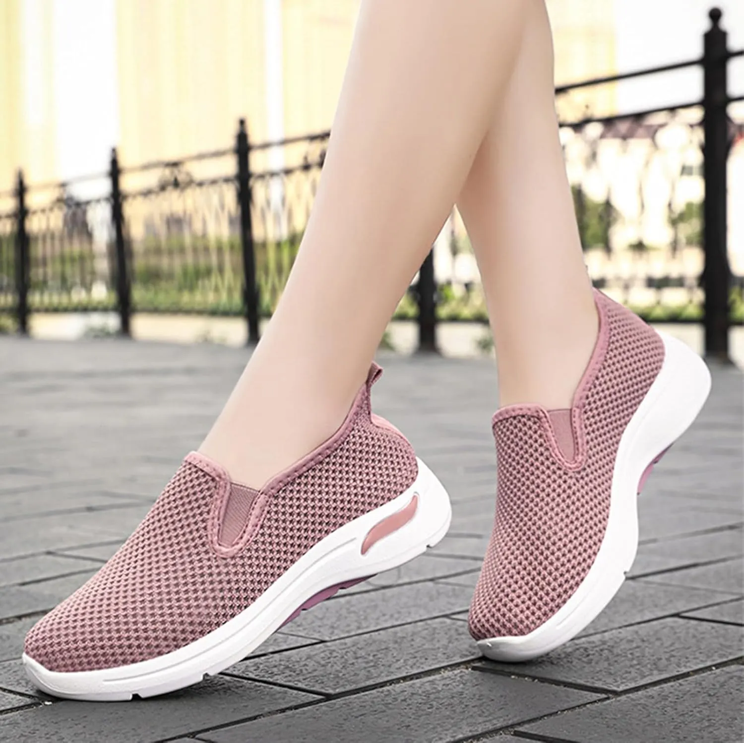 Orthopedic Walking Shoes for Women Soft Sole Slip On Casual Walking Sneakers with Arch Support Summer Mesh Sneakers