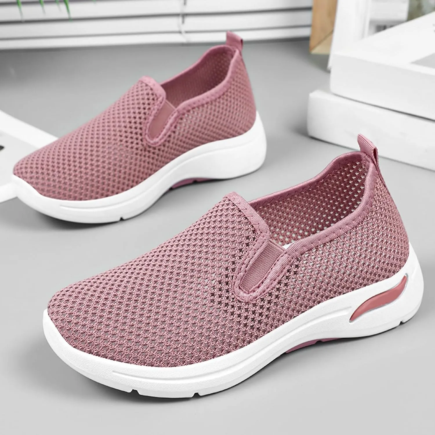 Orthopedic Walking Shoes for Women Soft Sole Slip On Casual Walking Sneakers with Arch Support Summer Mesh Sneakers