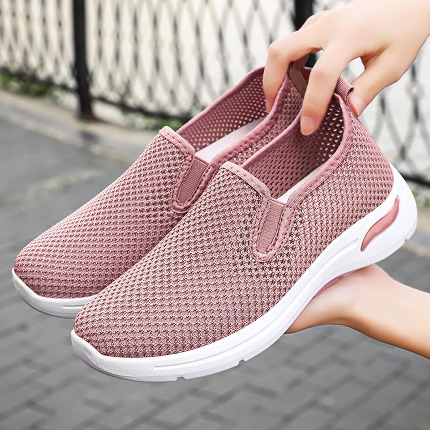 Orthopedic Walking Shoes for Women Soft Sole Slip On Casual Walking Sneakers with Arch Support Summer Mesh Sneakers
