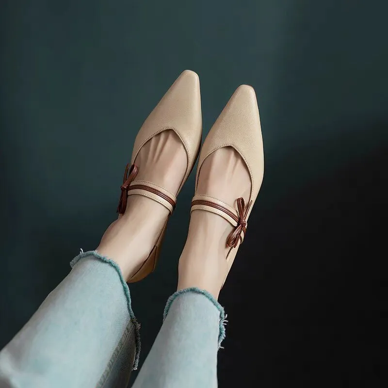 sealbeer Shoes for Women New Bow Knot Thick with A Word with Summer Fashion Versatile Ladies Single Shoes Sandal