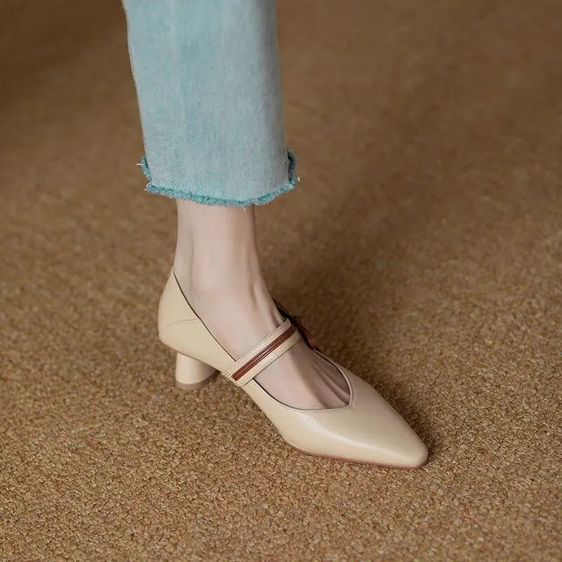 sealbeer Shoes for Women New Bow Knot Thick with A Word with Summer Fashion Versatile Ladies Single Shoes Sandal