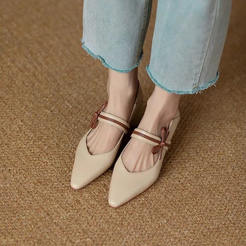 sealbeer Shoes for Women New Bow Knot Thick with A Word with Summer Fashion Versatile Ladies Single Shoes Sandal