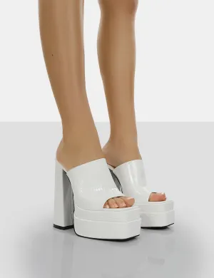 Sky High White Croc Chunky Platform High Heeled Mules