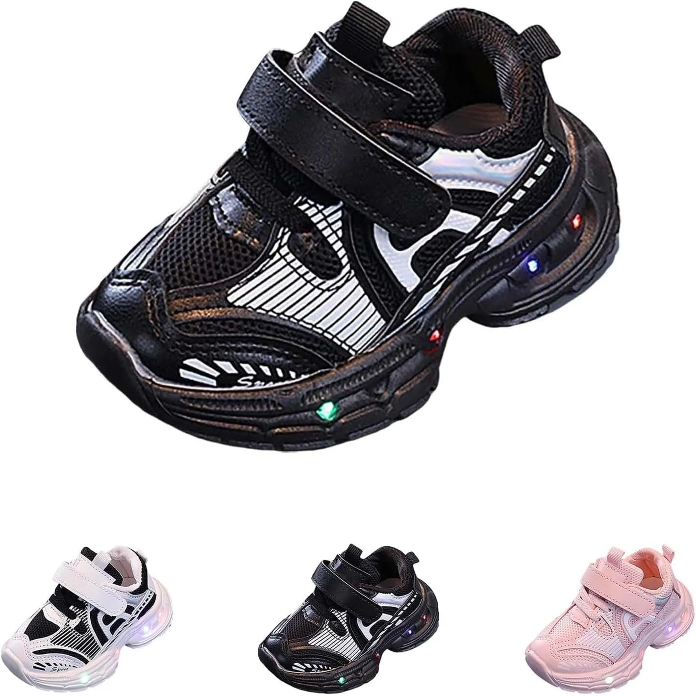 Toddler Baby Walking Sneakers Fashion LED Light Shoes Boys Girls Soft Sports Hook Loop Walking Tennis Shoes