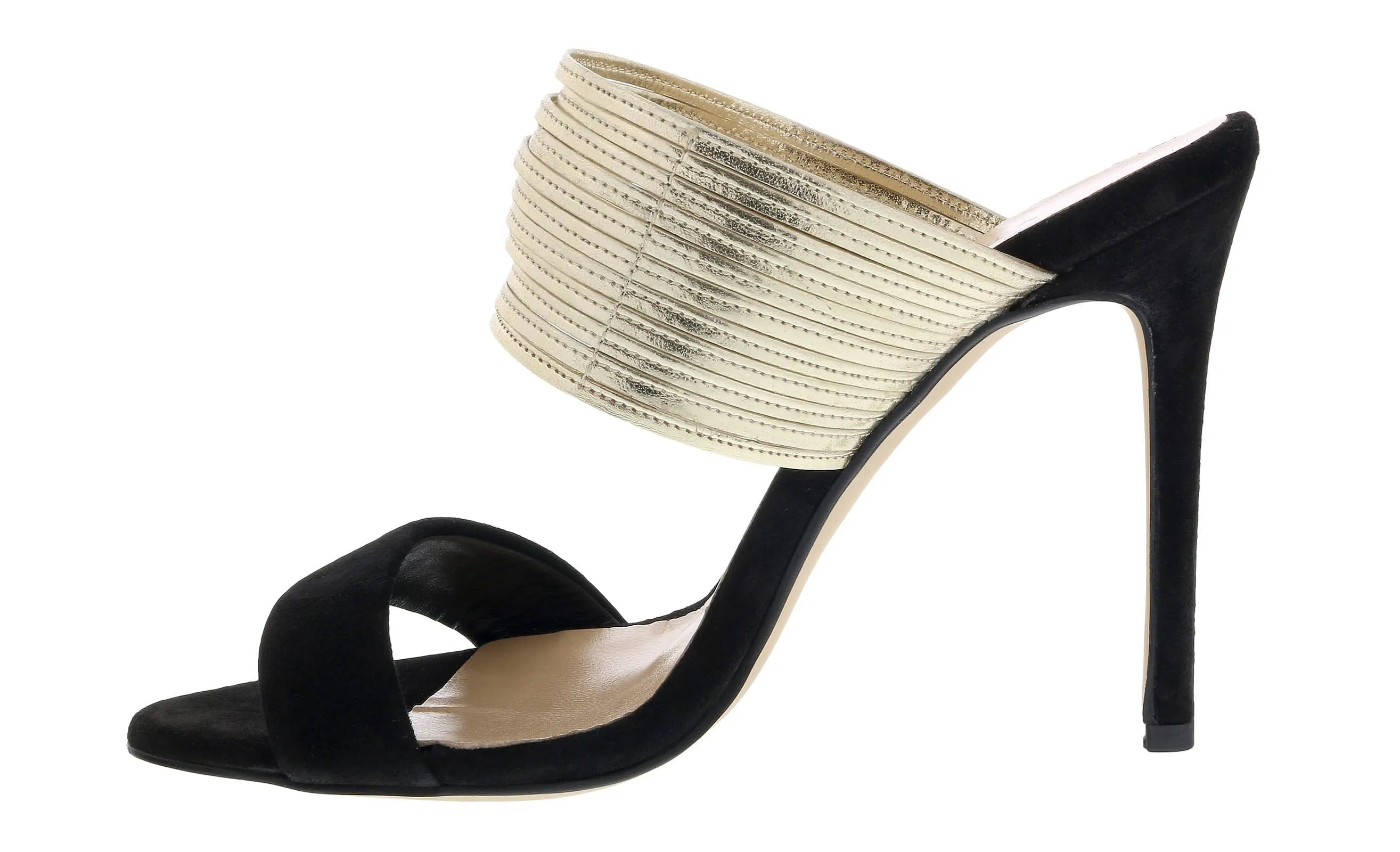 Ventutto Black/Gold Open Toe Slip On High Heel Sandals-