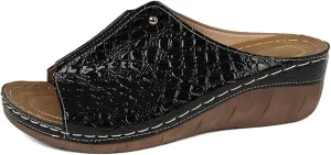 Wedge Sandals for Women Dressy Summer Slip on Comfortable Walking Slides Orthopedic Arch Support Slippers Low Heel Platform Shoes Lightweight Casual Sandals Damping Sole