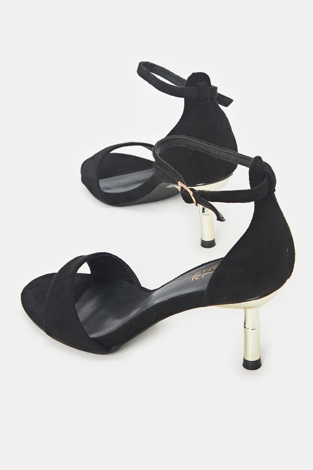 Women Black Sandal With Gold Heel