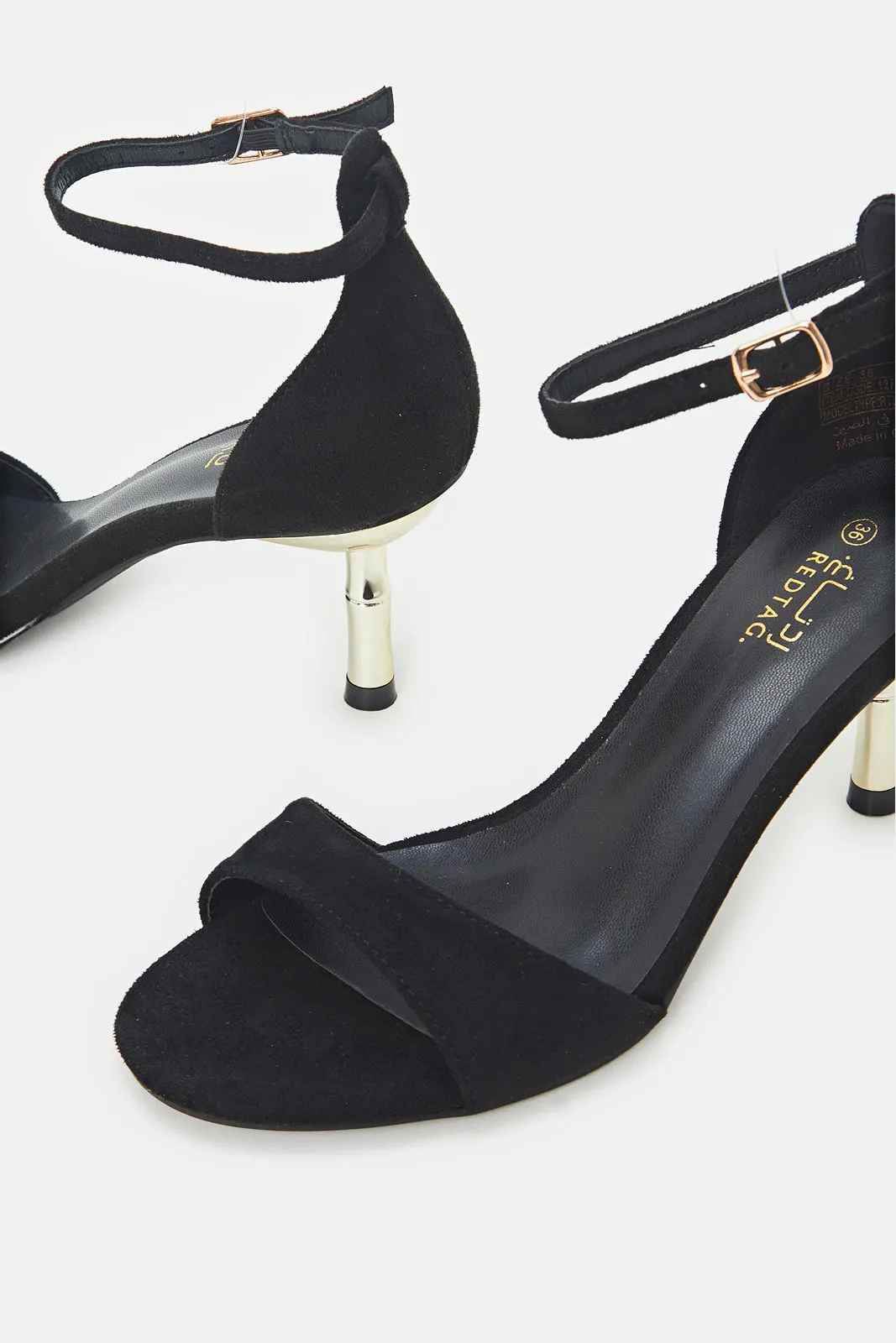 Women Black Sandal With Gold Heel