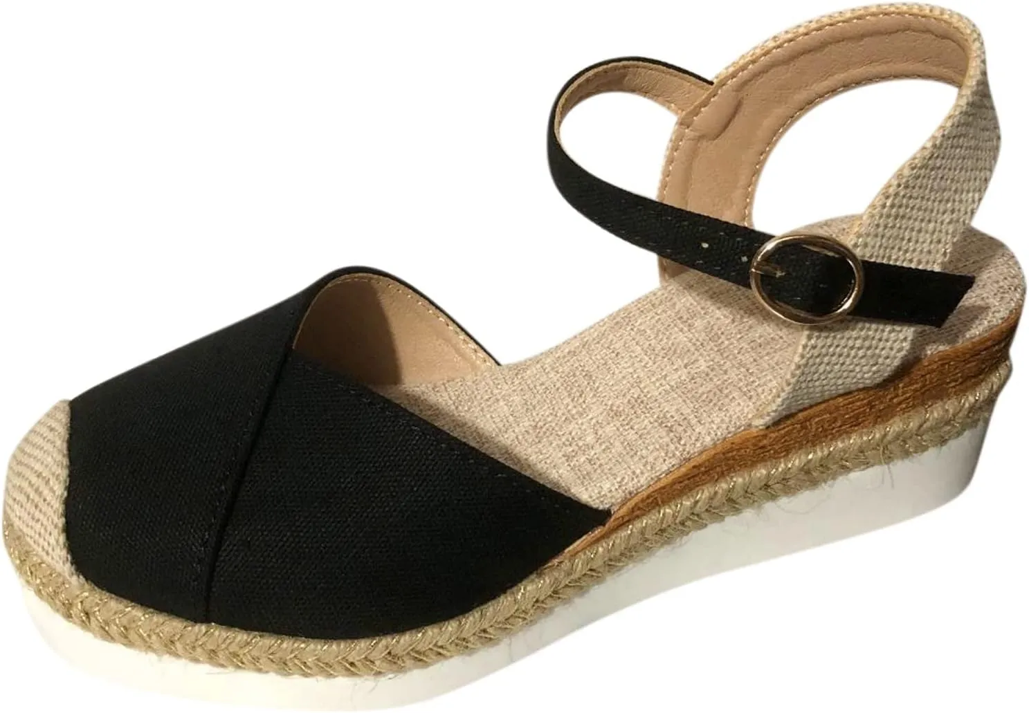 Women's Closed Toe Crisscross Elastic Ankle Strap Platform Espadrille Wedge Sandals Vacation Slingback Court Wedges For Women Canvas Espadrille Wedge Shoes