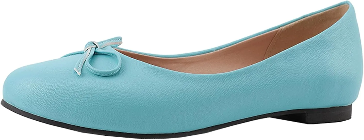 Women's Round Toe Flat Heel Loafers Slip-on Dress Shoes with Bows